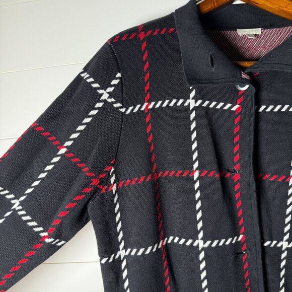 Talbots Button Down Cardigan with 2 Front Pockets Black White Red Size XL - Picture 5 of 7
